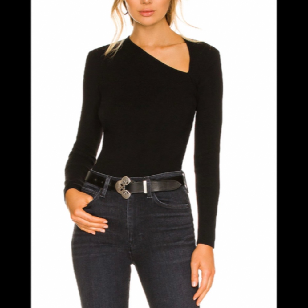 One Grey Day Leon Asymmetric Neck Long Sleeve Knit Top/Sweater Black Size S